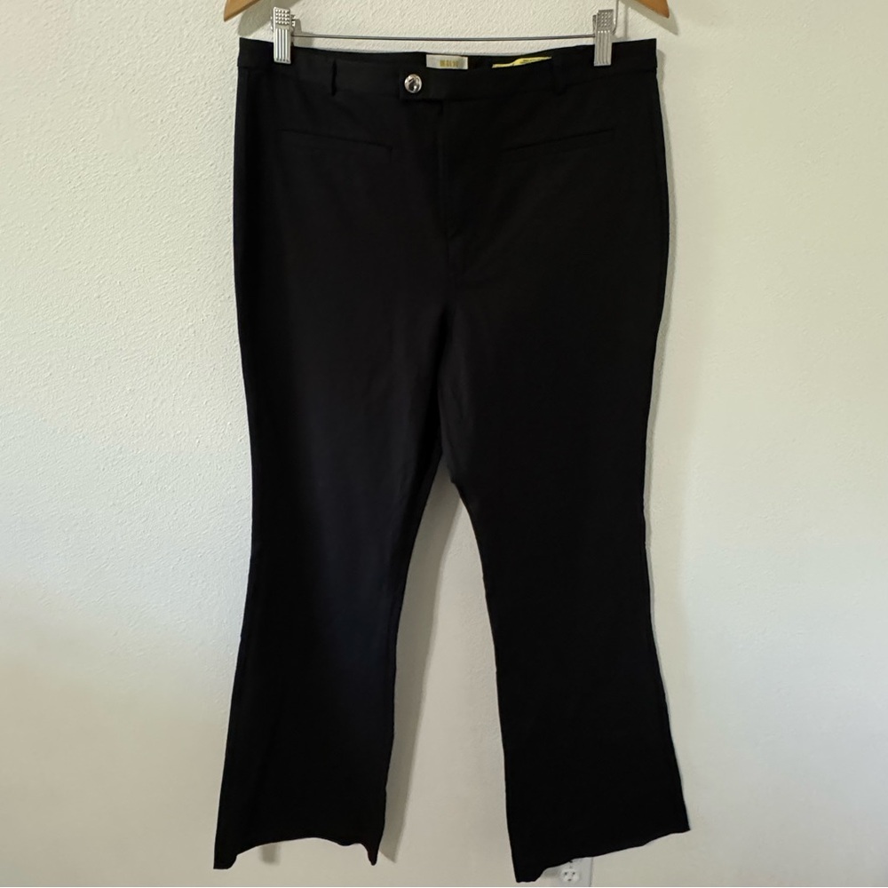 Anthropologie Maeve Stretch Flare Trousers Black Gold Button Detail Career-14